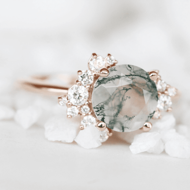 2 Carat Round Moss Agate and White Accent Diamonds