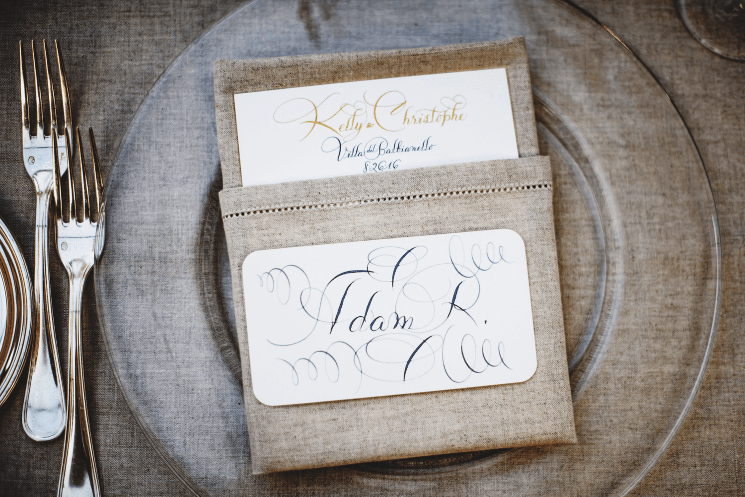 Natural linens on rustic tablescape