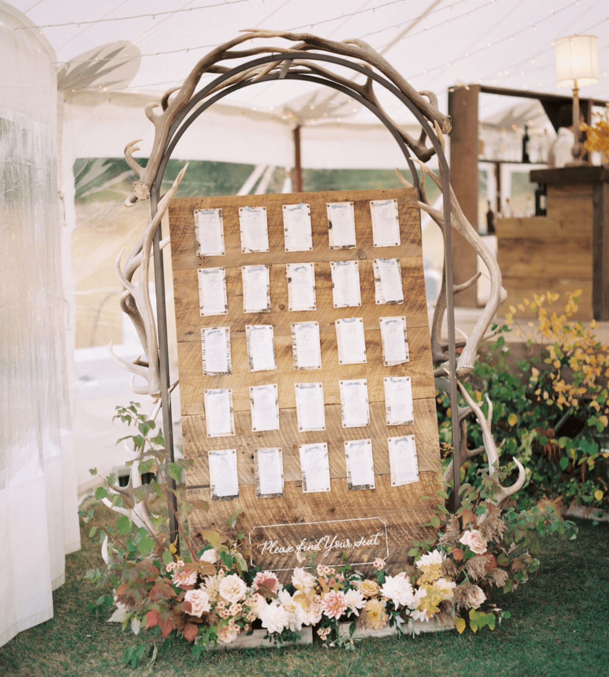 Seating chart display with ranch theme and antlers