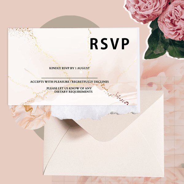 Wedding RSVP card with blank line for guest to write name
